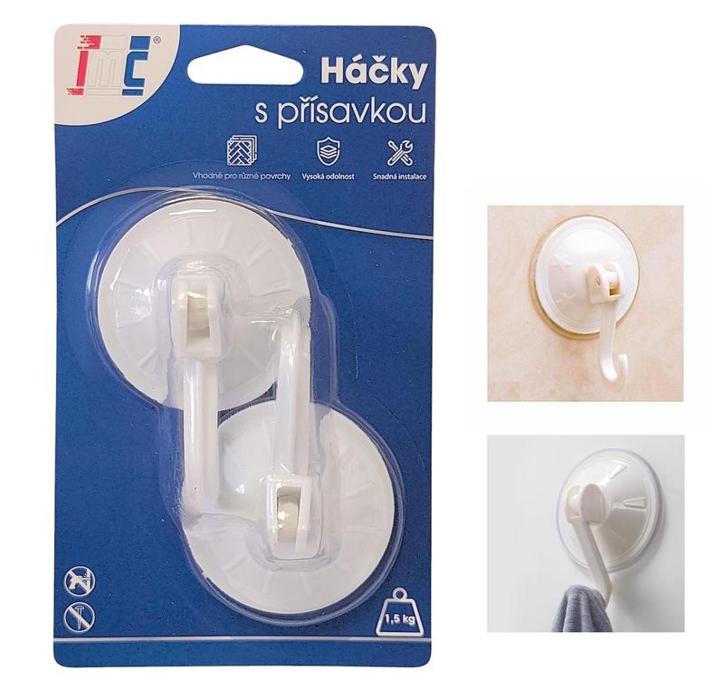 Háčky s přísavkou bílé 55m 2ks (12sad/bal,288/krt)