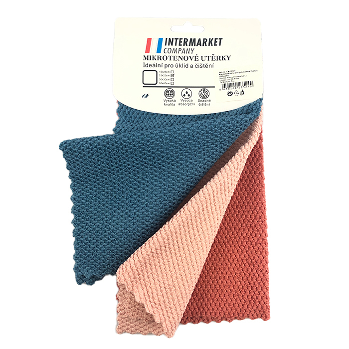 Utěrky z mikrovlákna 3ks - jednobarevné 15x25cm (12ks/bal)(360sada/krt)