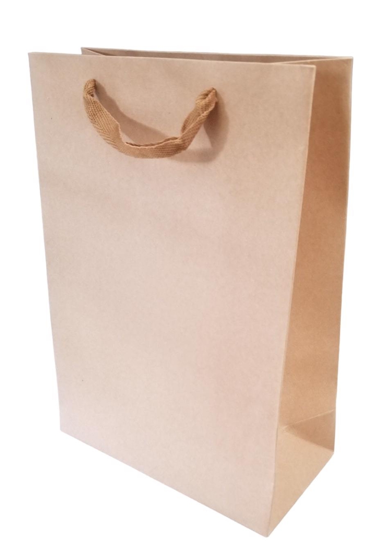 Dárková taška papírová se stuhou - hnědá 20x28x10cm (12ks/bal, 600ks/krt)