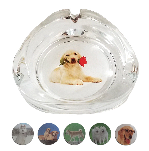 BF Popelník skleněný trojúhelník 9x9cm - Psi (6ks/bal)