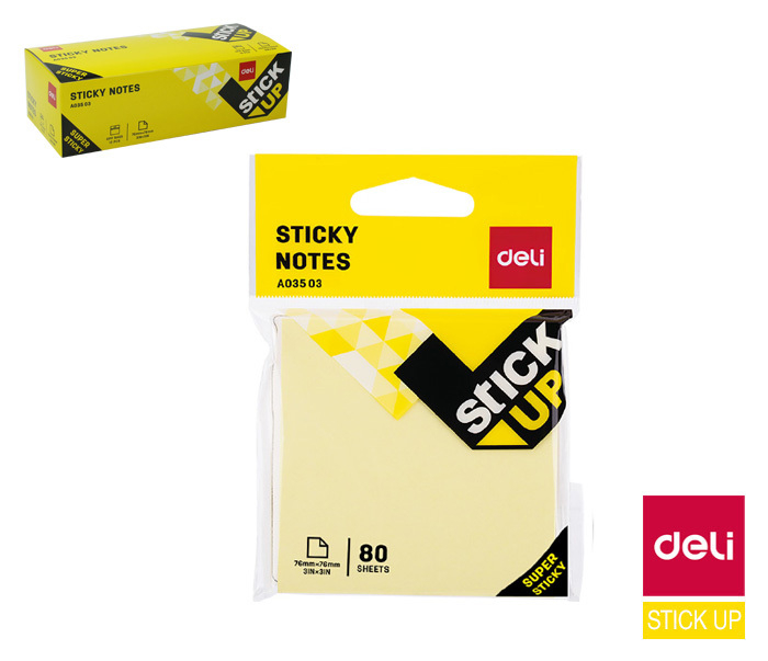 DELI Bloček samolepící STICK UP žlutý 76x76mm 80l SUPER STICKY (12set/bal)