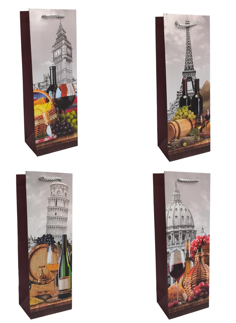 Dárková taška na láhve 12x35x9cm - Víno kolem světa (12ks/bal, 600ks/krt)