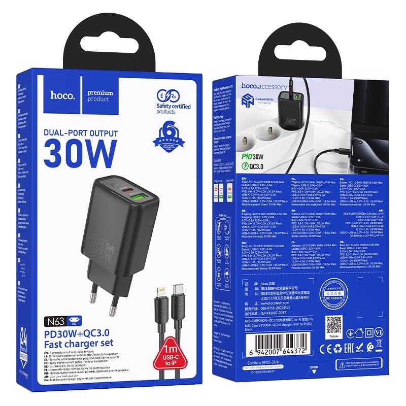 Gentle PD30W dual port adaptér Type-C to Lightning ČERNÝ (120ks/krt)