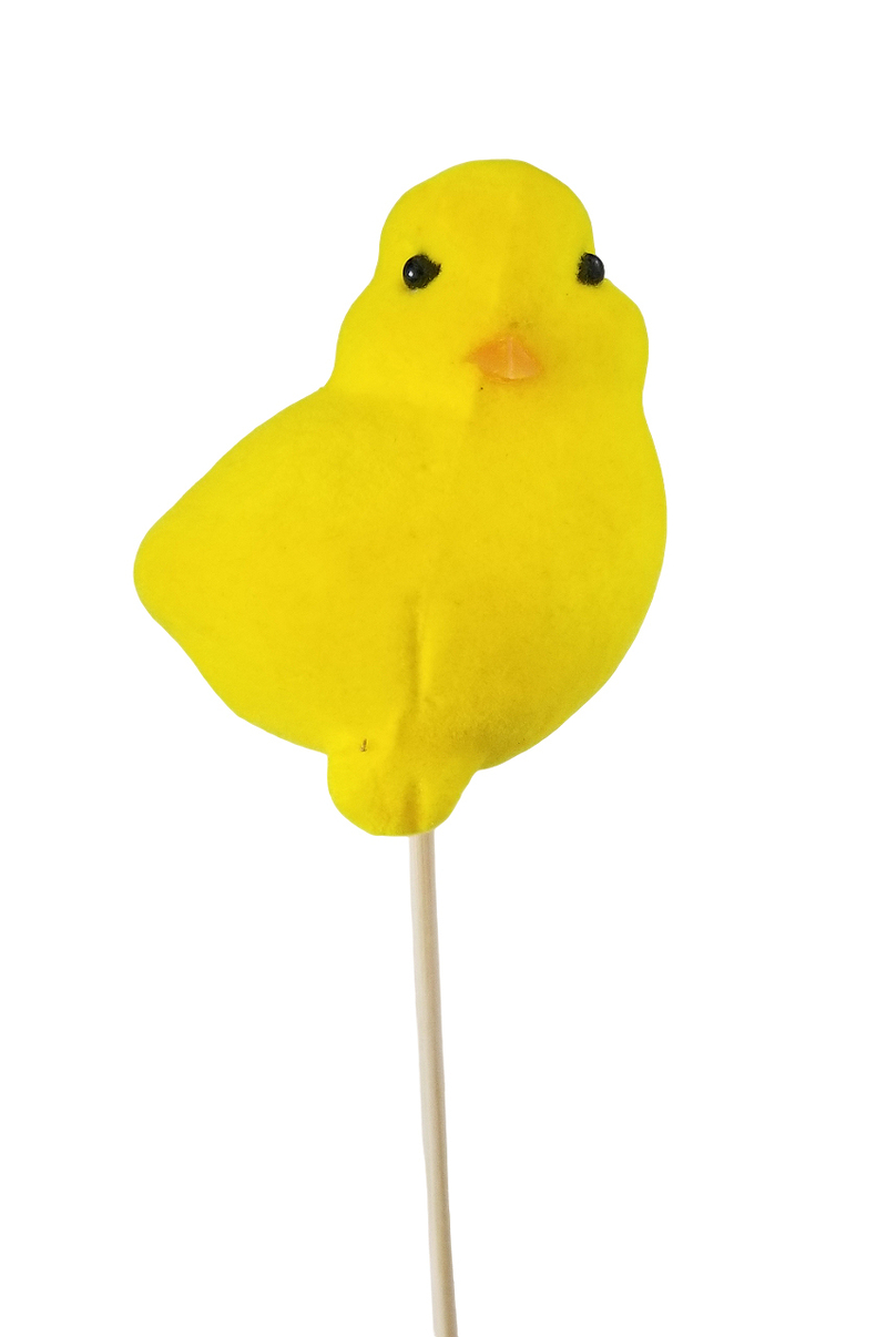 Zápich kuřátko flockované 6x7cm žluté (12ks/bal)