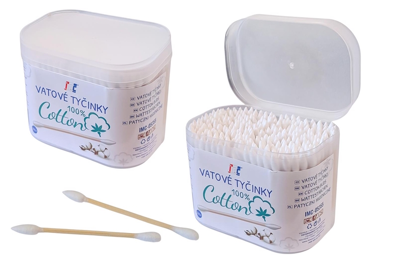 Vatové tyčinky špičaté box 300ks (6sad/bal, 120/krt)
