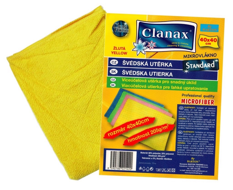 Clanax Švédská utěrka 40x40cm STANDARD 205g - Mix barev (20ks/bal, 200ks/krt)