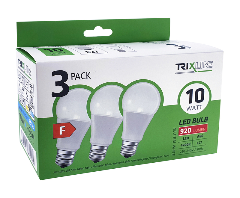 LED žárovka 10W A60 E27 - 4200K neutrální bílá 3 PACK