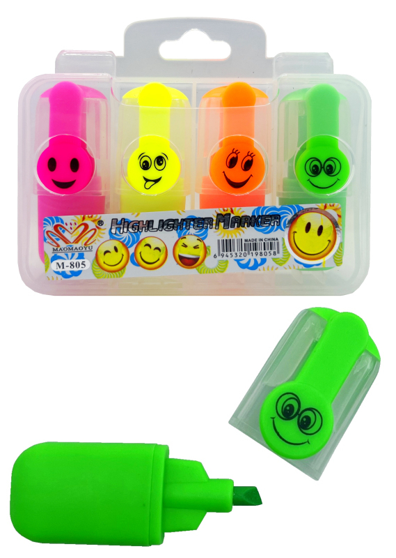 Zvýrazňovač fluo 4ks mini č.M-805 Emoji (90set/krt)