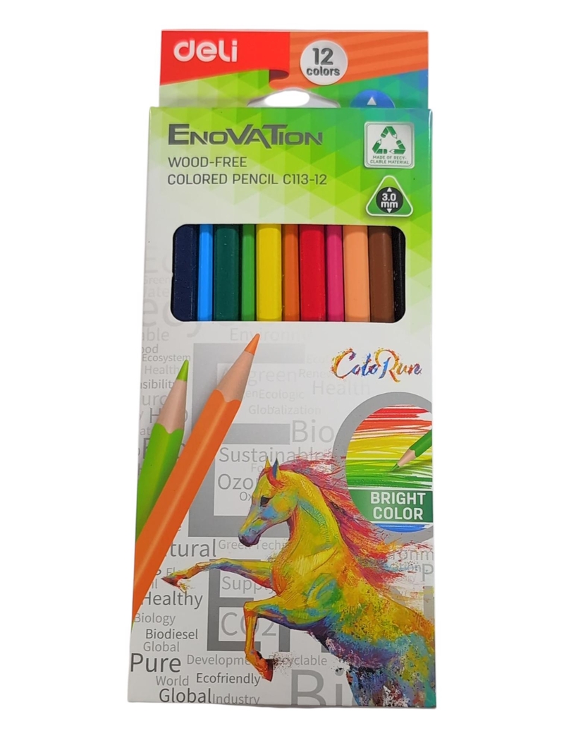 DELI Pastelky trojhranné ColoRun bezdřevé 12 barev EC113-12 (24set/bal,144/krt)