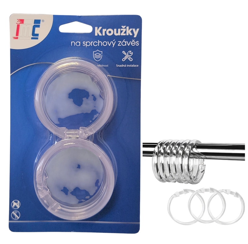 Kroužky na sprchový závěs průhledné 60mm 6ks (12sad/bal,288/krt)