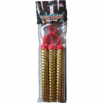 PÁRTY FONTÁNA na dort 12cm+držák na láhev 3ks - ZLATÁ (40set/krt)