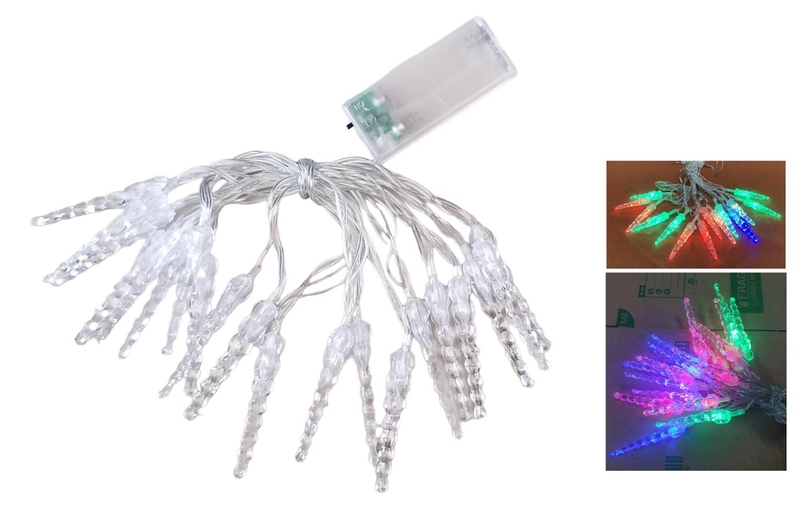 Vánoční řetěz s rampouchy 3m, 2xAA - barevná