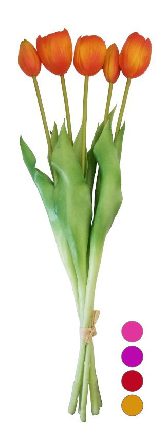 Gumové tulipány 5 květů LUX 44cm mix barev 
