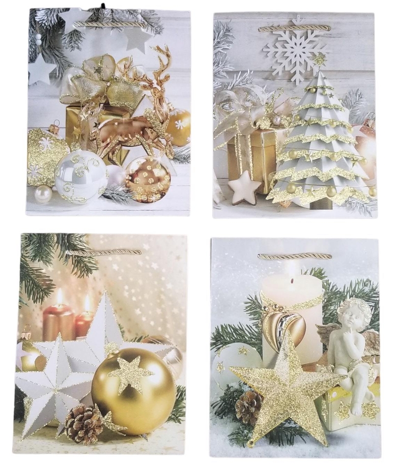 Dárková taška Vánoční s glitry - Kde jsou dekorace 26x32x10cm (12ks/bal, 480ks/krt)
