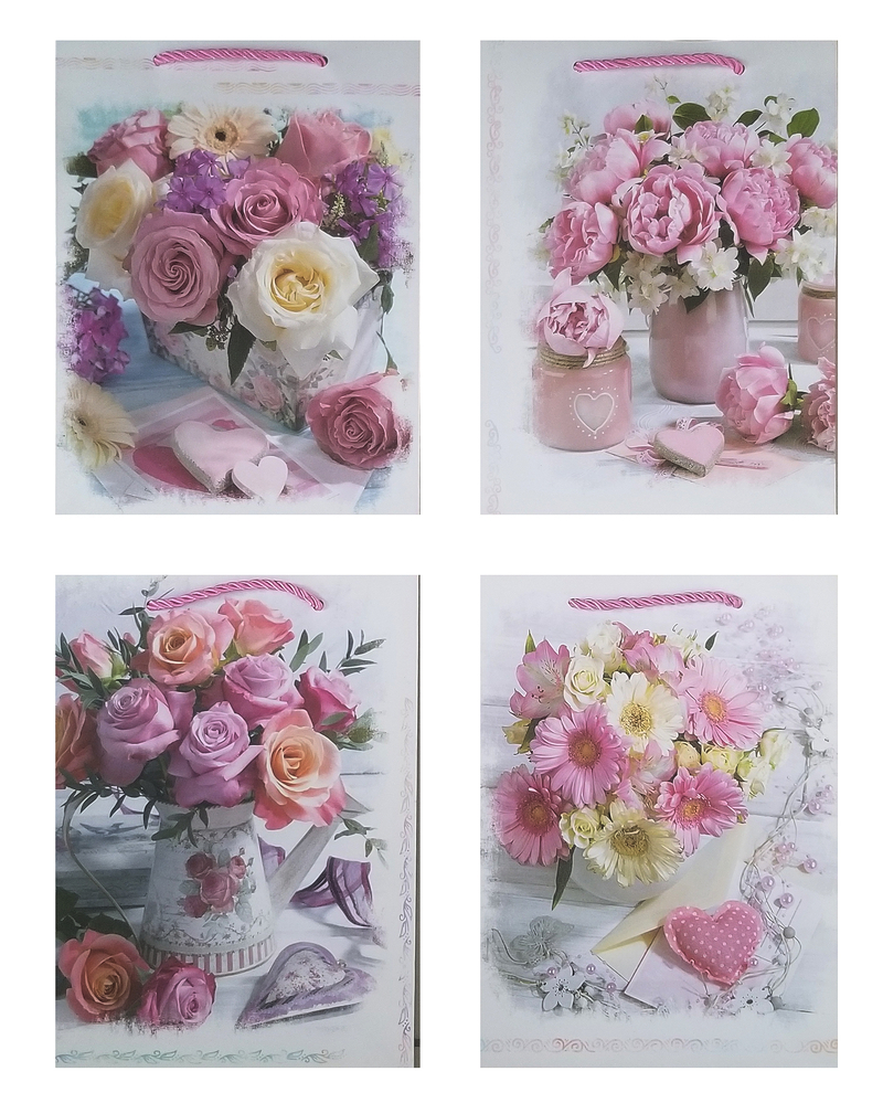 Dárková taška 24x18x8,5cm - Pugéty růžových květů (12ksbal, 600ks/krt)