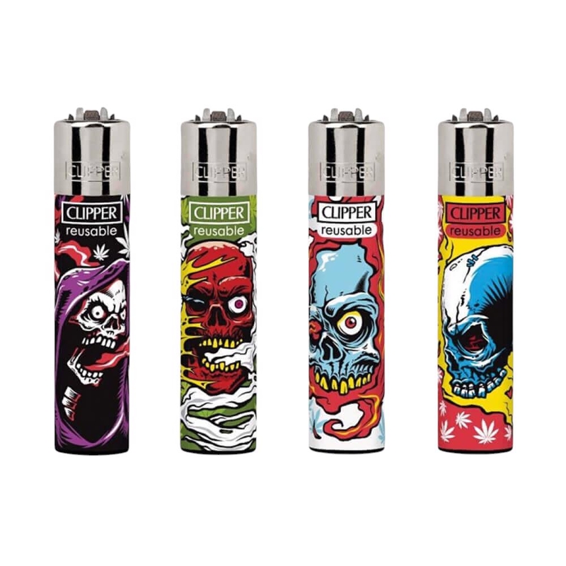 Zapalovač CLIPPER - Weed Skulls (24ks/bal, 576ks/krt)
