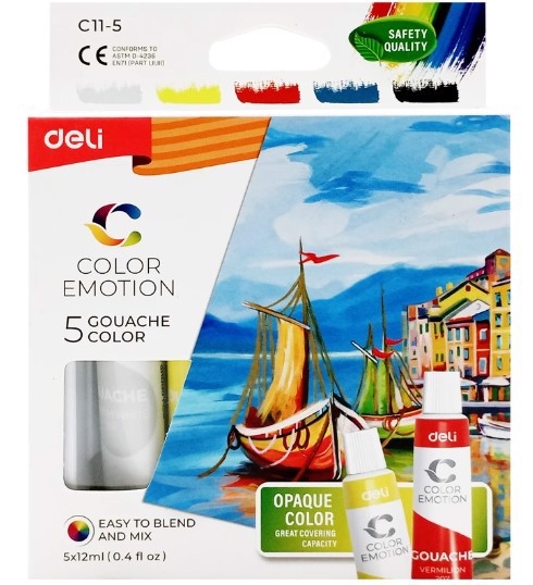DELI Barvy temeperové 5 barev, 12ml COLOR EMOTION EC11-5 (24sad/bal,96sad/krt)