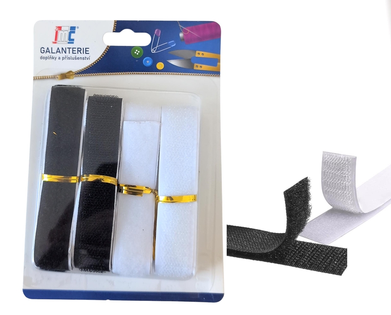 Suchý zip 4ks bílý/černý 2cm x 50cm (12sad/bal,240/krt) 