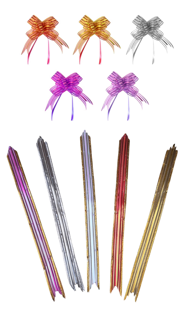 Stahovací mašle metalická glitr 3x46cm 10ks mix barev (20sad/bal,1000/krt)