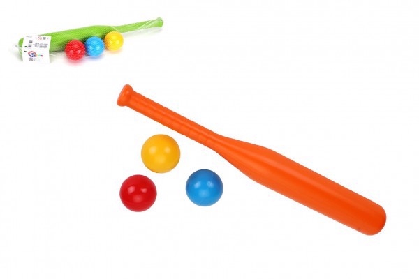 Baseballová pálka plastová 50cm + 3 míčky 2 barvy (15ks/krt)