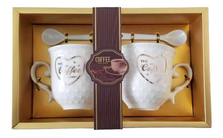 Dárková sada porcelánový hrnek s lžičkou 2ks - Coffee