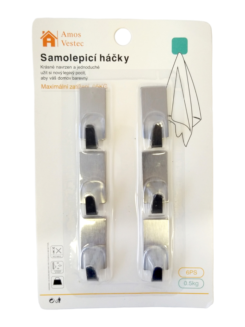 Sada nerezový samolepicí háčky 6ks (20sada/bal)