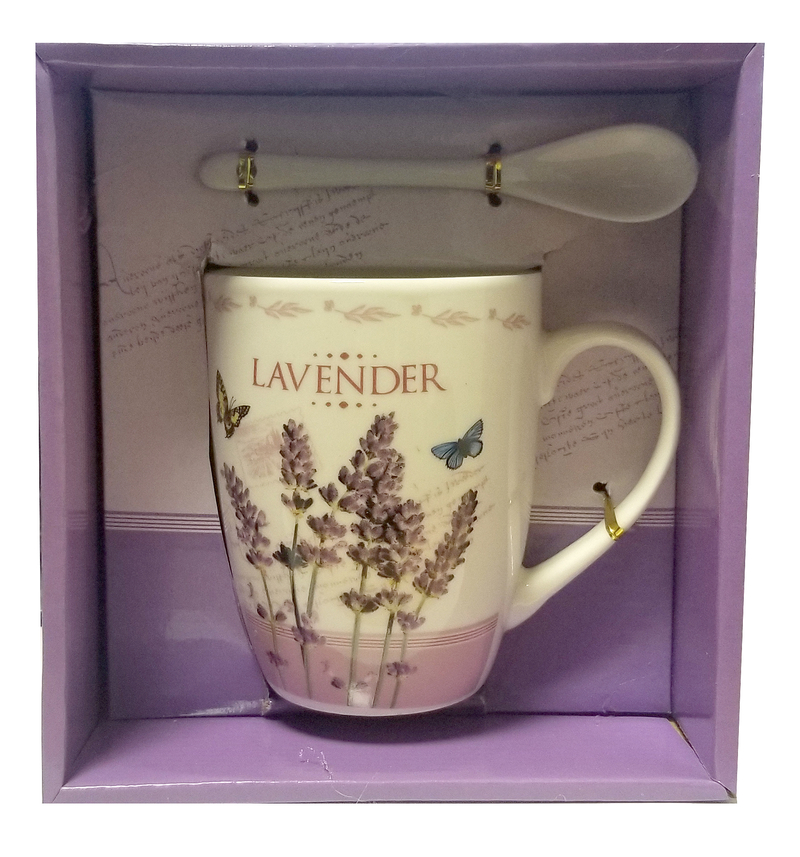 Dárková sada porcelánový hrnek s lžičkou - Lavender