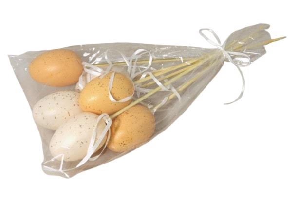 Vejce plast zápich 6cm/6ks přírodní kropenatá 