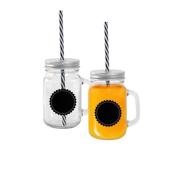 Sklenice s víčkem a brčkem, 2x450ml