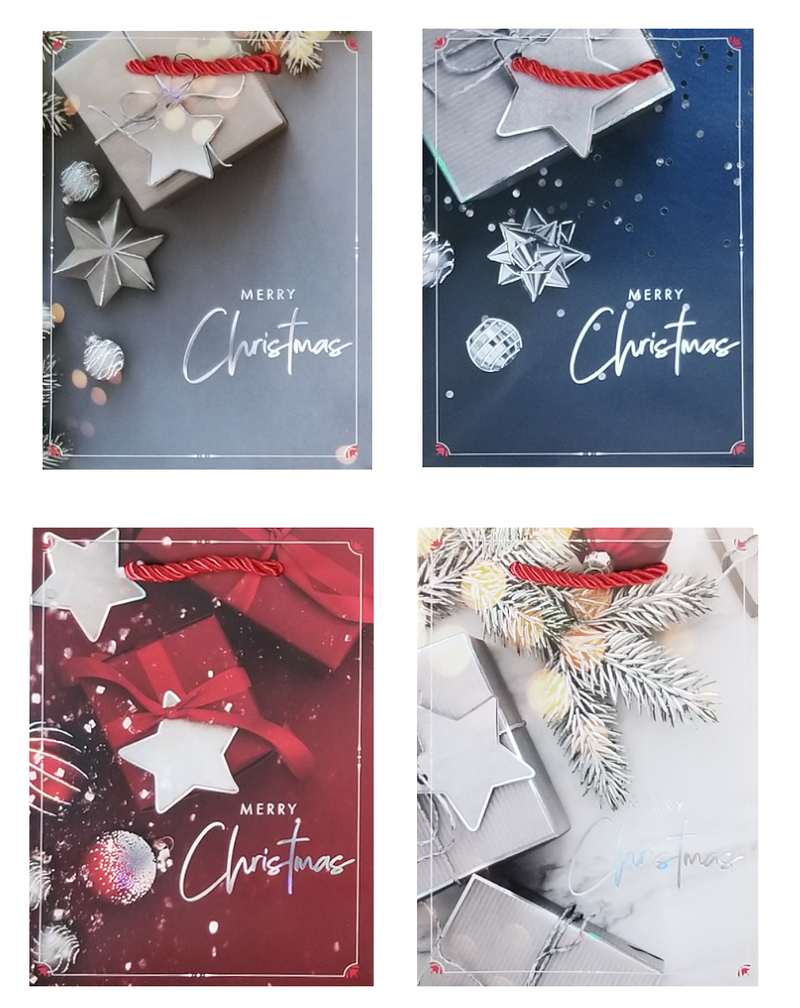 Dárková taška Vánoční s glitry - Merry hvězdy 12x16x6,5cm (12ks/bal, 720ks/krt)