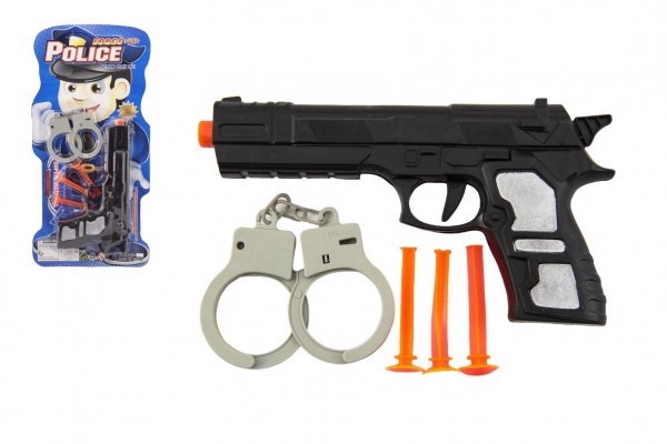 Pistole plast 21cm s přísavkami 3ks s pouty na kartě (36-72ks/krt)
