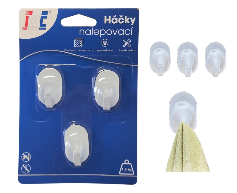 Háčky nalepovací bílé 32x19mm 3ks (12sad/bal,288/krt)