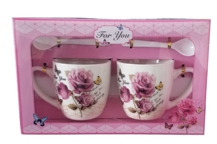 Dárková sada porcelánový hrnek s lžičkou 2ks- For You