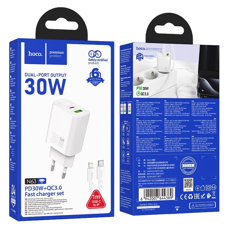 Gentle PD30W dual port adaptér Type-C to Lightning BÍLÝ (120ks/krt)