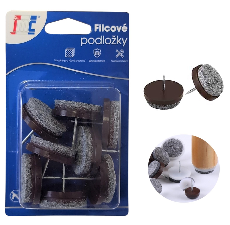 Filcové podložky na nábytek s hřebíkem 30x8mm 8ks (12sad/bal,288/krt)