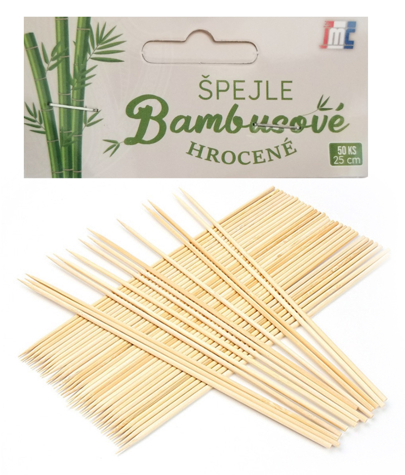 Špejle 25cm bambus hrocené(12sad/bal,144sad/krt)