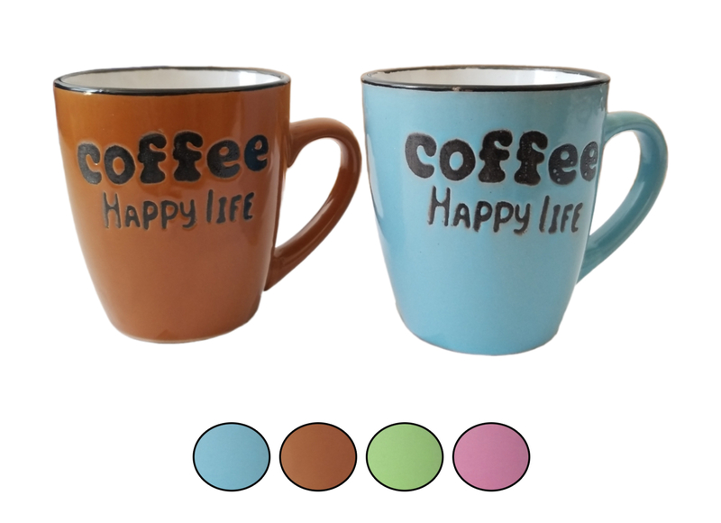 Hrnek keramika 400ml Coffee Happy Life Mix barev (12ks/krt)