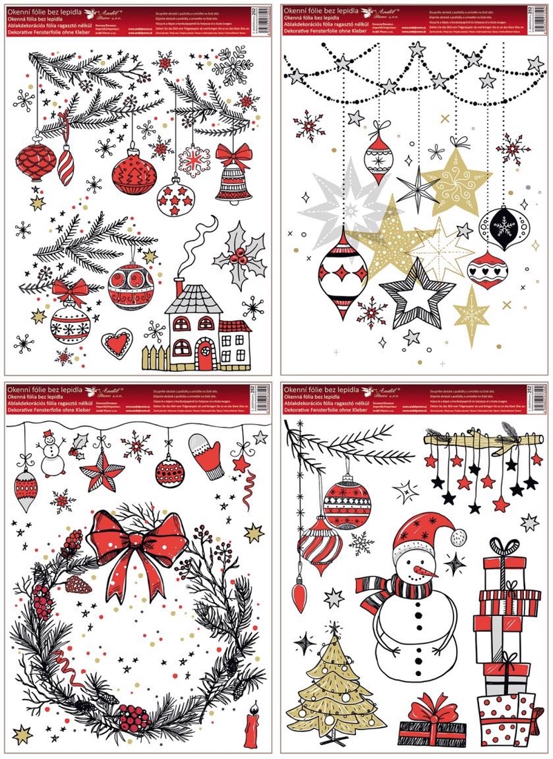 Vánoční okenní fólie 42x30cm moderní Vánoce (80ks/bal, 240ks/krt)