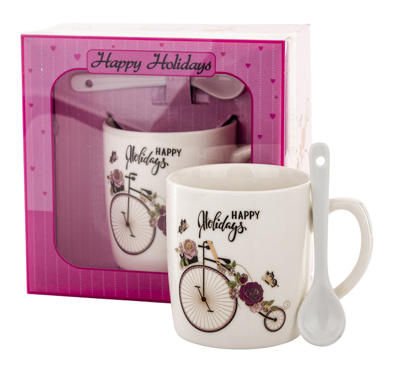 BF Dárková sada porcelánového hrnku se lžičkou - Happy holidays 2