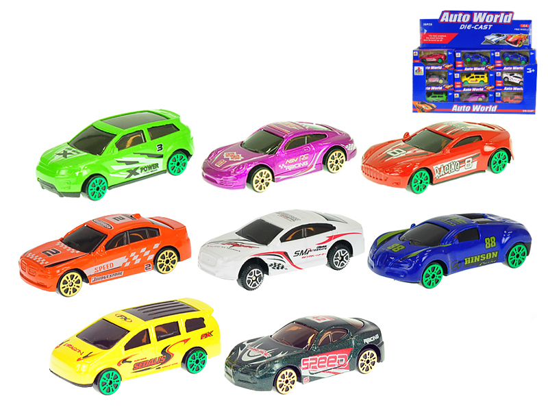 Auto závodní 7cm kov 1:64 volný chod 8druhů (36ks/bal)