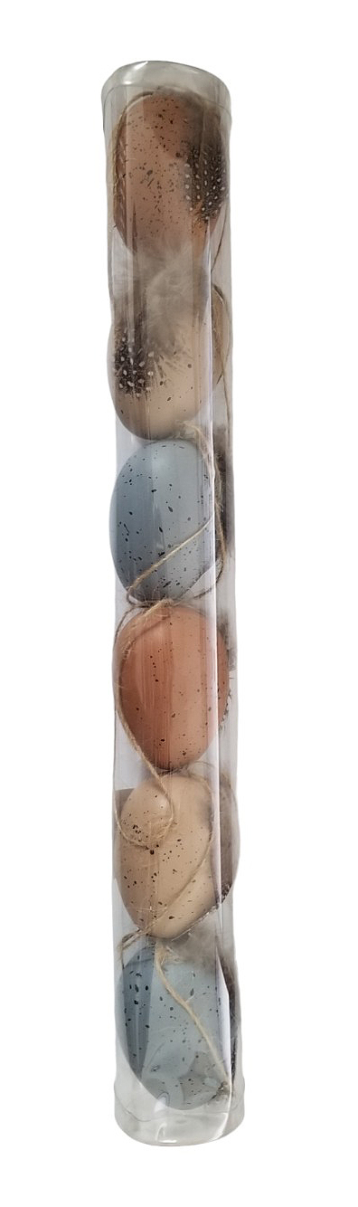 Vejce plast tuba 6cm/6ks přírodní pírko