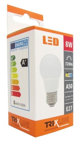 LED žárovka Trixline 8W E27 A50 - 2700K teplá bílá (10ks/bal)