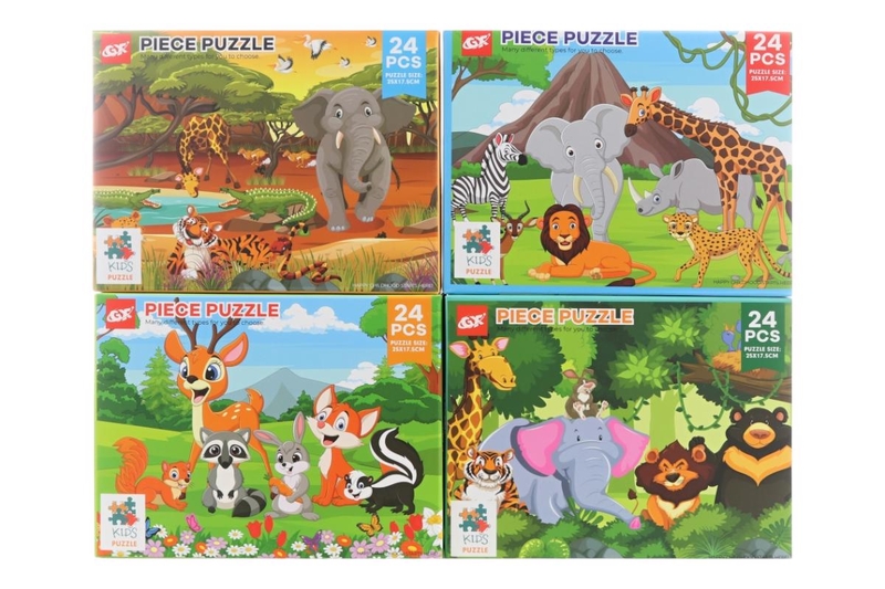 Puzzle 4 druhy 24ks dílků zvířátka 25x17,5cm