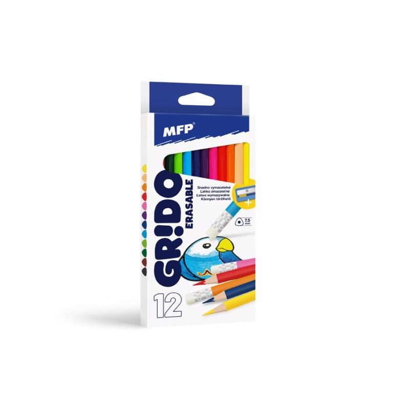 Pastelky GRIDO 12ks s gumou a ořezávátkem