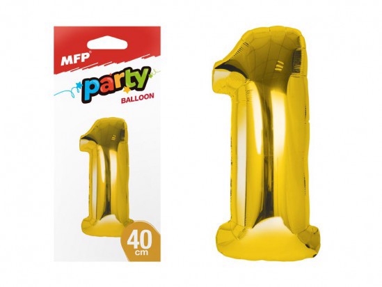 Balónek č. 1 nafukovací fóliový 40cm - zlatý (12ks/bal)