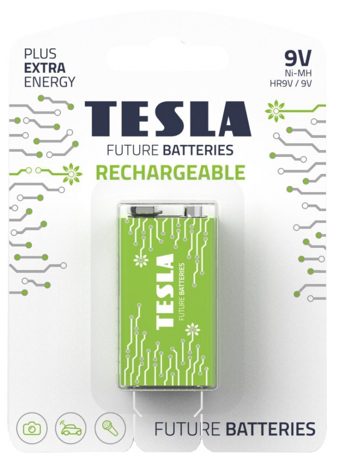 TESLA BATTERIES 9V GREEN+ RECHARGEABLE ( HR9V / BLISTER FOIL 1 PCS)