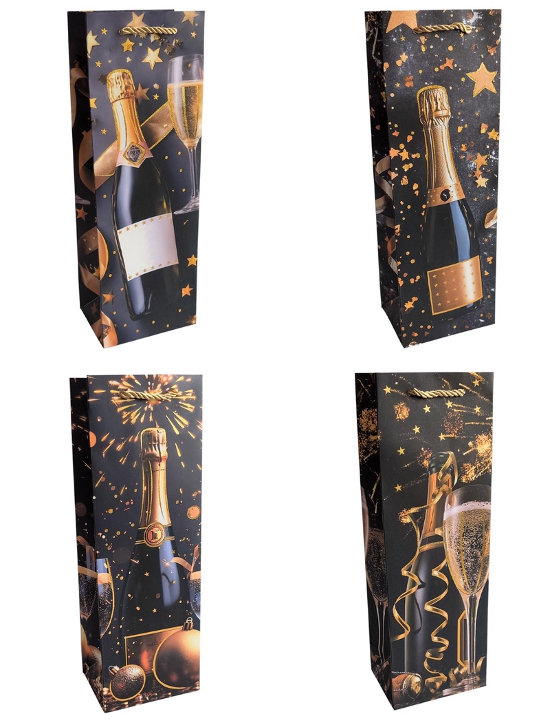 Dárková taška na láhve - Šampaňské 12x35x9cm (12ks/bal,600/krt)