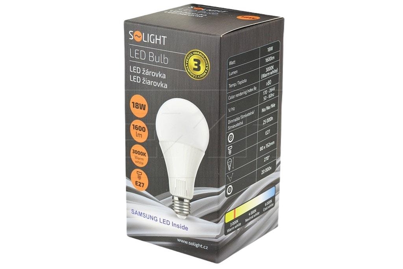 SOLIGHT 18W LED E27 3000K 1600lm 