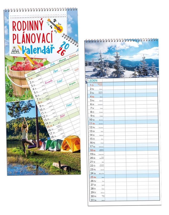Nástěnný kalendář 2026 ARIA G 220×480mm - Rodinný plánovací (10ks/bal)