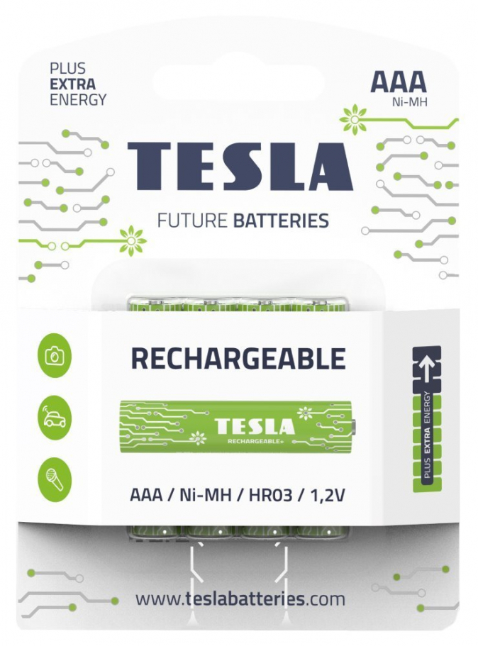 TESLA BATTERIES AAA GREEN+ RECHARGEABLE ( HR03 / BLISTER FOIL 4 PCS)